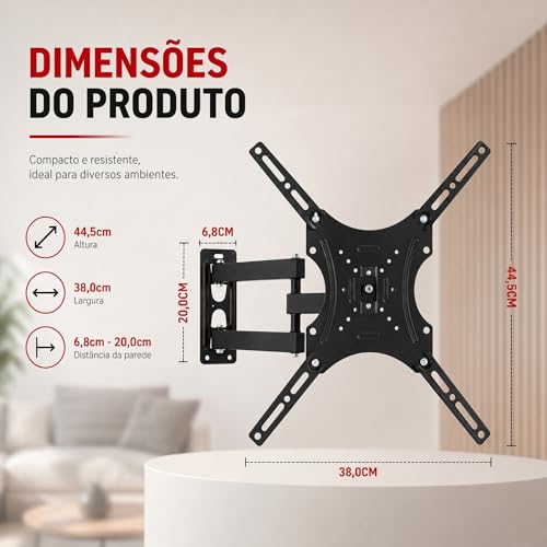 Suporte TV Articulado Universal 14 A 55 Polegadas Até 50kg Parede Ajustável Giratório Inclinável Compatível VESA LED LCD Plasma Monitor Resistente