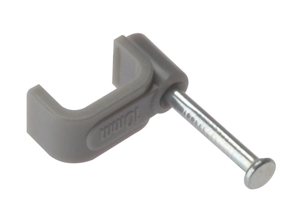 ForgeFix Cable Clips - Flat | 1.00mm | Grey Plastic Clip, Zinc Plated Nail | Box 100