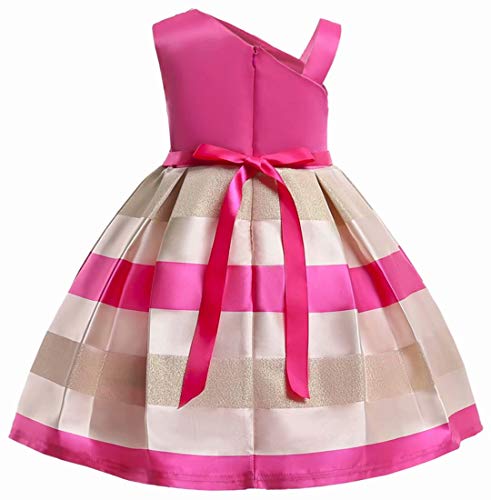 AYOMIS Litter Big Girl Dress Princess Gowns Bow Party Wedding Dresses(Rose,8-9Y)