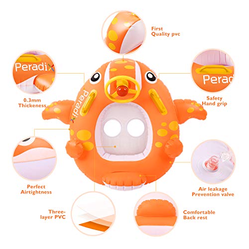 Peradix Baby Pool Float with Canopy Sunshade, Whale Theme Infants Water Toys Inflatable Swimming Ring for Toddlers in Summer, with Bonus Sunhat & Sand Play Molds Toys - Thumbnail 6