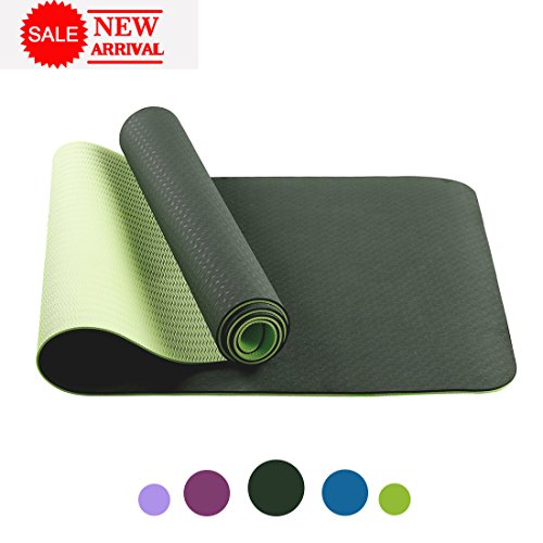 FARLAND Non Slip Yoga Mat with Carrying Strap - Eco Friendly TPE Workout Mat Exercise Mat,Anti-tear Hot Pilates Fitness Yoga Mat in Home & Gym (Black Green)