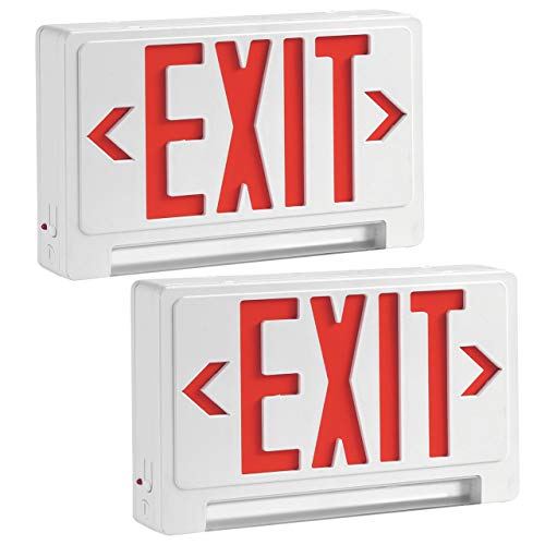 LED emergency light exit sign with battery backup light bulb, Pack of 2, Exit Sign Combo, Indoor Hallway or Room Safety for Residential, Commercial or Industrial Use, rechargeable emergency led bulb
