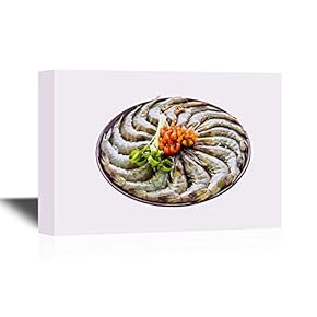 Seafood Canvas Wall Art - Raw Prawn and Shrimp in Plate - Gallery Wrap Modern Home Art | Ready to Hang - 12x18 inches