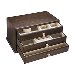 AmazonBasics-Wooden-JewelryWatch-Box-with-Solid-Top-3-Drawer-Walnut