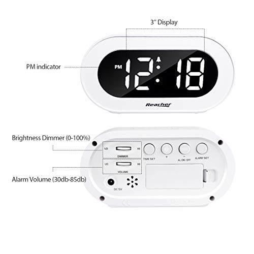 REACHER Small LED Digital Alarm Clock with Snooze, Simple to Operate
