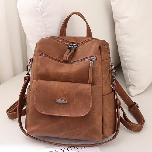 PU Leather Backpack Purse for Women, Fashion Multipurpose Shoulder Bag Handbag, Travel Backpack for Daily Use, Brown