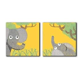 Square of Elephant Mom and Baby Children Art...