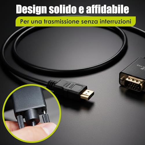 Generico HDMI to VGA Converter Cable, HDMI to VGA Adapter 1080p with 1m Cable, Compatible PC, Laptop, Console and Projector, Stable Video Transmission