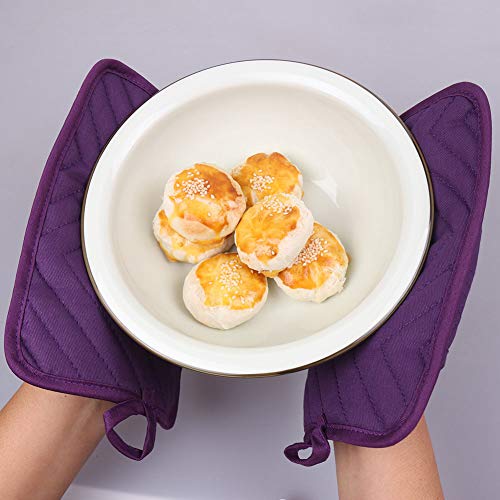 Anyi Oven Pot Holders with Pocket, 100% Cotton Oven Mitts Oven Pads with Feature of Heat Resistant Potholders Non Slip for Cooking Baking, Set of 3 (Purple) - Thumbnail 7