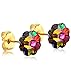 Clecceli 24K Gold Coated Stud Girls Earrings -8mm Crystal Flower -Hypoallergenic
