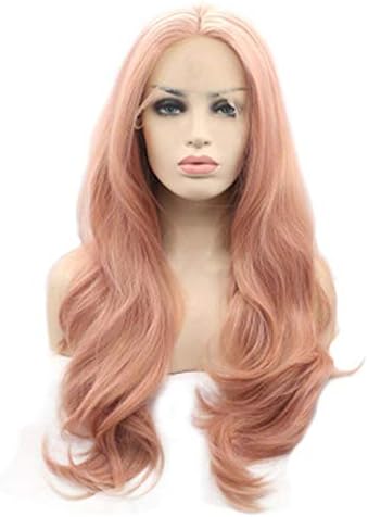 Wig 26inch Long Wavy Layered Pink Heat Safe Synthetic Hair Lace Front Wigs Decent Parting Space Transparent Lace For White Or Pale Scalp 22inch