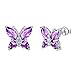 Aurora Tears 925 Sterling Silver Butterfly Studs - Butterflies February-Amethyst Birthstone Crystal Earrings Studs Jewelry Gift for Women Teen DE0078P