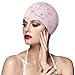 BALNEAIRE Silicone Swim Cap for Women, Waterproof Long Hair Swimming Caps Flamingo Print Pink