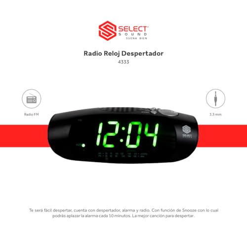 Select Sound Radioreloj Despertador con Alarma o Radio. Radio Am/FM, Sleep/Snooze, dsplay de 1.2"