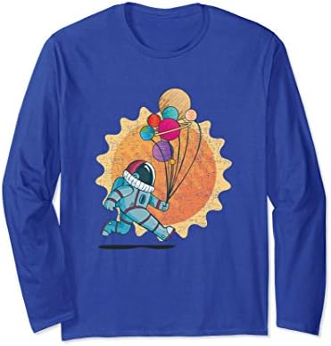 Unisex Walking Astronaut in Space with Balloon Planets Funny Tee Large Royal Blue