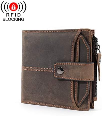 Mens Leather Wallet Slim Wallets Passport Holder RFID Blocking Zipper Purse Money Clip