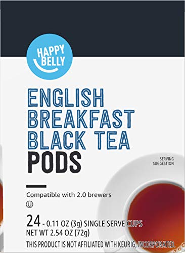 AMAZON BRAND – HAPPY BELLY TEA PODS, ENGLISH BREAKFAST, 24 COUNT, COMPATIBLE WITH 2.0 K-CUP BREWERS