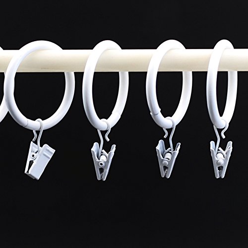 Md Trade 40 Pcs Decorative Metal Drapery Curtain Rings with Clips- 1.5 Inch Interior Diameter, White Clip Rings for Curtain