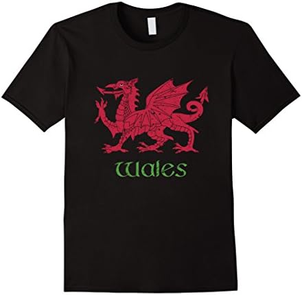 Mens Wales Dragon T-Shirt Vintage Welsh Flag Tee Medium Black