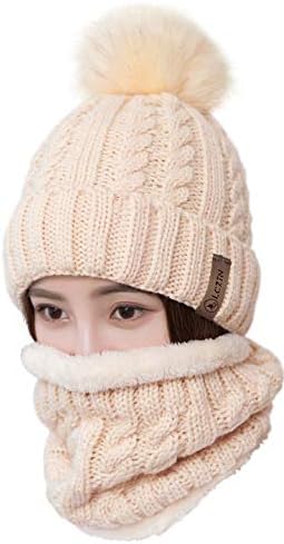 LCZTN Womens Pom Beanie Hat Scarf Set 