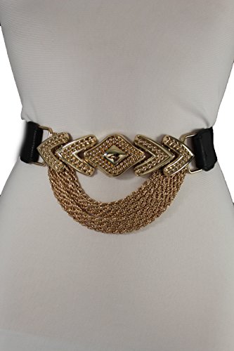 TFJ Women Fashion Belt Gold Metal Chain Long Buckle Hip High Waist Elastic S M