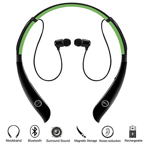 Wireless Headphones, Bluetooth Earbuds Neckband Magnetic Headset Stereo Hand-free Sports In-ear Noise Cancelling Earphone with Mic for iPhone 8/7/6 Samsung and Other Bluetooth Devices by Havan (Green)