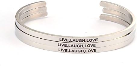 "Live, Laugh, Love" cuff bangle bracelet engraved - positive messages