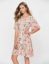 Escalier vestido de dama con botones florales y cuello en V, vestido de verano bohemio