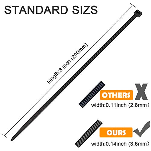 Zip Ties 8 inch, 500 PCS Heavy Duty Cable Wire Ties, White & Black Half with Easy Self-Locking Tie Wraps, Multipurpose Plastic Nylon Zipties for Tying Work Indoor Outdoor by EANINNO