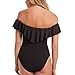 Womens Cute Solids Ruffle Off Bodysuits Shoulder One Piece Swimsuit Black S