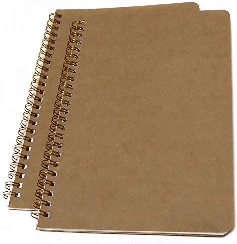 Softcover Spiral Notebook/Spiral Journal, Kraft Paper Cover and Blank Pages, 2 Notebooks Per Pack, Total 200 Pages-A5, 8.5" x 5.7", Brown Office Product