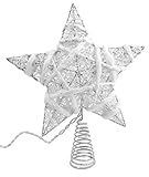 Rustic Christmas Tree Topper Star, 10 Light Indoor White And Natural Cotton Star Tree Topper