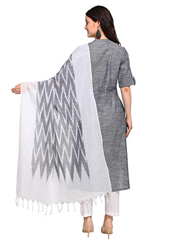inddus grey and white ikkat handloom cotton printed dupatta