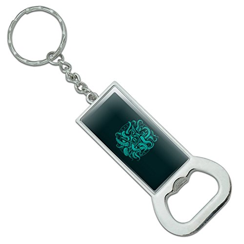 Graphics and More Cthulhu Elder Sign Pentagram Rectangle Chrome Plated Metal Bottle Cap Opener Keychain Key Ring