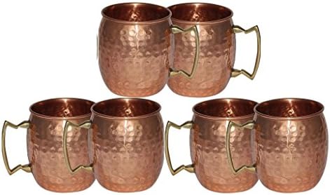 Indian Gifts Store Handmade Pure Copper Hammered Moscow Mule Mug Set Of 6 Brown 16oz