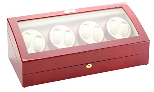 Diplomat Cherry Wood Eight Watch Winder with Off-White Leather Interior