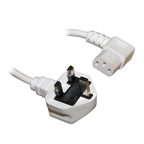 2M Right Angle Kettle Type IEC Power Mains Cable Lead - White