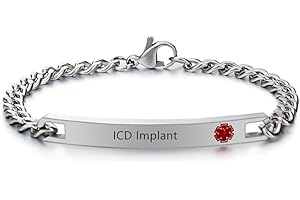 ZKXXJ Emergency Medical Alert ID Bracelets for Men Women Stainless Steel Link Chain Bracelet Identification Charms Allergy Awareness Jewelry with Medical Card,Customizable,Blue/Red Signs