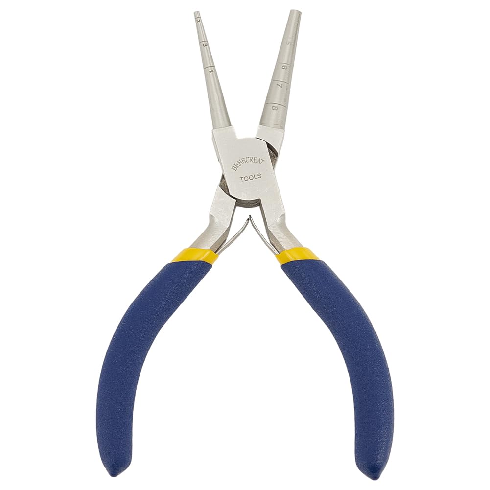 BENECREAT Wire Looping Pliers with Non-Slip Handle, Precision Round Nose Pliers (2~8mm Loops) for Beading Jewelry Making and Wire Forming