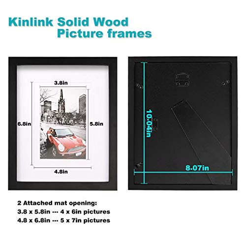 KINLINK 8x10 Picture Frames Black, Wood Frames with HD Plexiglass for Pictures 4x6/5x7 with Mat or 8x10 Without Mat, Tabletop and Wall Mounting Display, Set of 4 - Thumbnail 2