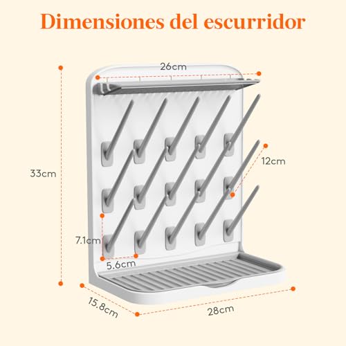 Lifewit - Estante de Secado de biberones para 15 Botellas, tapete de Secado, Caja de chupetes extraíble, Bandeja de Goteo, Estante Vertical para Accesorios de biberones, pajitas con Peso, Piezas de