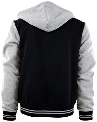 ChoiceApparel Mens Baseball Varsity Jacket with Detachable Hoodie (S, 611-Black/Grey)
