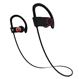 Firstop Bluetooth Headphones, IPX7 Waterproof Wireless Earphones, Noise Cancelling Earbuds Secure Fit for Sport, Gym with Built-in Mic, Works with iPhone, iPad, Samsung, Nexus, HTC, Echo, and More