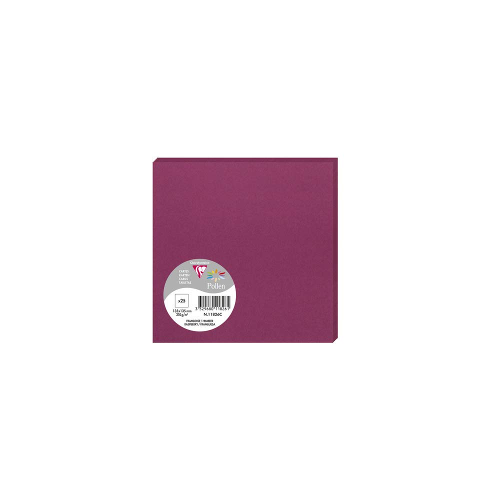 Clairefontaine 11826C Pack of 25 Plain Cards Square Format 13.5x13.5cm 210gsm Raspberry Invitation Correspondence Cards Pollen Range Premium Smooth Paper