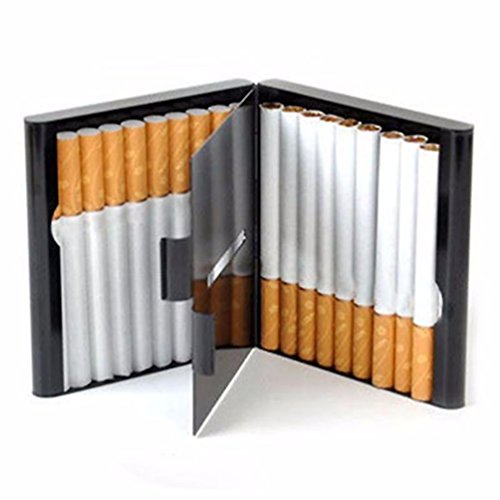 Gooday Alloy 20 Cigarettes Box Storage Case Box Tobacco Cigar Container Holder (Black)