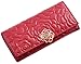 Heshe Women's Genuine Leather Rose Pattern Purse Wallet Clutch W Card Holder