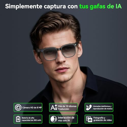 Hwagol AI Smart Glasses, Glasses with 8MP Camera, Smart Glasses with Photography/Recording/Bluetooth Calls/Music/Translation/Image Recognition