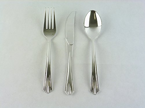 144-Piece Silver Plastic Cutlery Set - Thumbnail 3