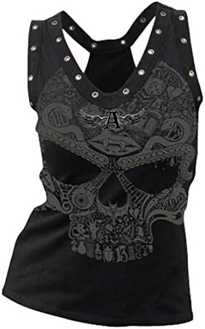 Fensajomon Womens Plus Size Skull Print Tank Top Sleeveless Rivet Shirt