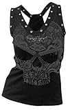 OULIU Womens Plus Size Skull Print Tank Top Sleeveless Rivet Shirt